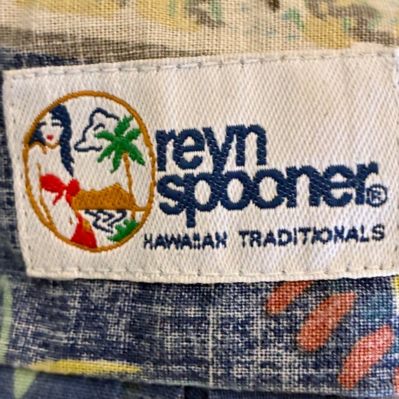Reyn Spooner Shirt Vintage 80s Surf Hawaiian Reverse Print postcard blue popover - Picture 14 of 16